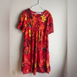 Fundamentals Woman Vibrant Red Floral Dress 100% Cotton Size 1X